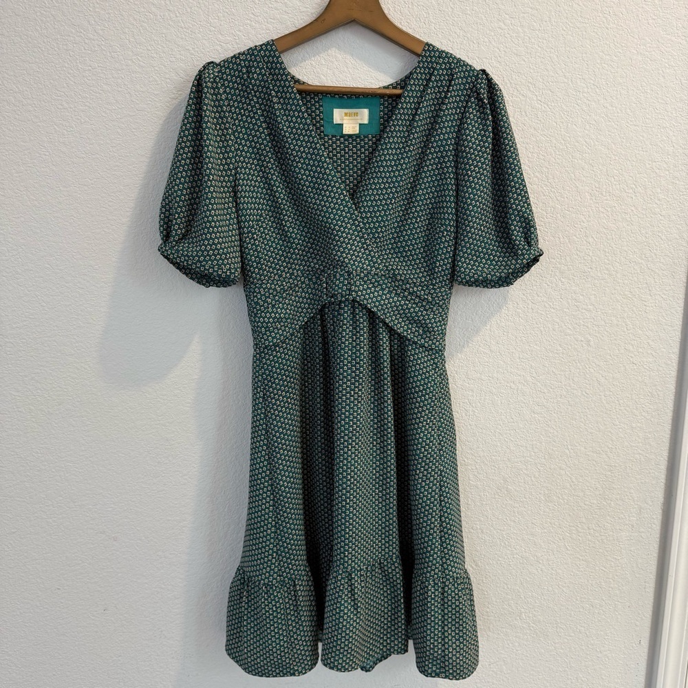 Anthropologie’s Maeve Teal Patterned Belted Midi Dress - Size 4